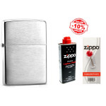 Набір Zippo (Зіппо) Запальничка CLASSIC brushed chrome 200 + паливо Zippo 125мл + набір з 6 кремнів Zippo в бліcтері