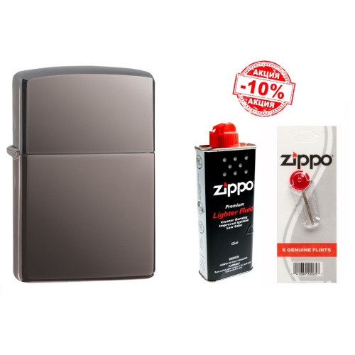 Набор Zippo (Зиппо) Зажигалка BLACK ICE 150 + Топливо 125мл + набор Кремней