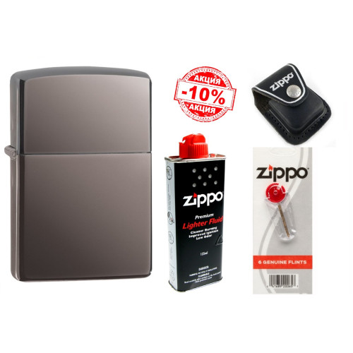 Набор Zippo (Зиппо) Зажигалка BLACK ICE 150 + Чехол Zippo + Топливо 125мл + набор Кремней