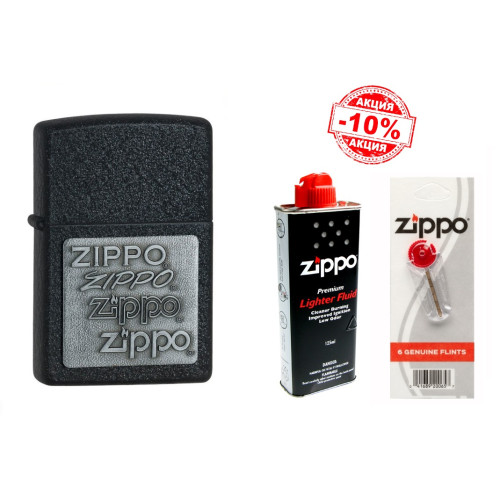 Набір Zippo (Зіппо) Запальничка PEWTER EMBLEM BLACK CRACKLE 363 + Паливо 125мл + набір Кремнів