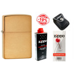 Набор Zippo (Зиппо) Зажигалка BR FIN SOLID BRASS 204B + кожаный чехол Zippo + топливо Zippo 125мл + набор из 6 кремней Zippo в блиcтере