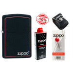 Набор Zippo (Зиппо) Зажигалка BLACK MATTE w/ZIPPO BORDER 218 ZB + Чехол Zippo + Топливо 125мл + набор Кремней